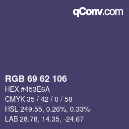 カラーコード: RGB 69 62 106 | qconv.com