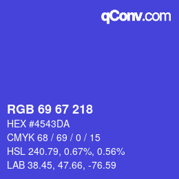 カラーコード: RGB 69 67 218 | qconv.com