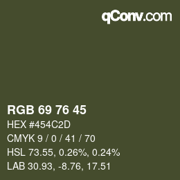 Color code: RGB 69 76 45 | qconv.com