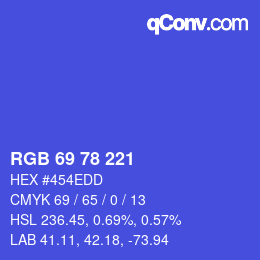 Color code: RGB 69 78 221 | qconv.com