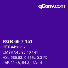 Farbcode: RGB 69 7 151 | qconv.com