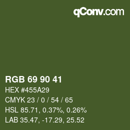 カラーコード: RGB 69 90 41 | qconv.com