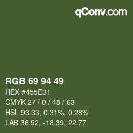 カラーコード: RGB 69 94 49 | qconv.com