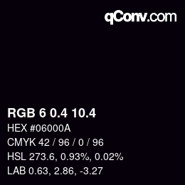 カラーコード: RGB 6 0.4 10.4 | qconv.com