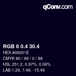 カラーコード: RGB 6 0.4 30.4 | qconv.com