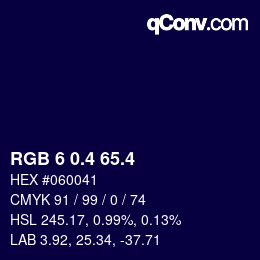 カラーコード: RGB 6 0.4 65.4 | qconv.com
