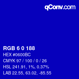 Color code: RGB 6 0 188 | qconv.com