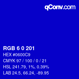 Color code: RGB 6 0 201 | qconv.com