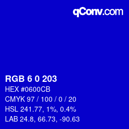 Farbcode: RGB 6 0 203 | qconv.com