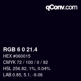 カラーコード: RGB 6 0 21.4 | qconv.com
