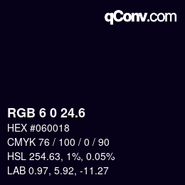 カラーコード: RGB 6 0 24.6 | qconv.com