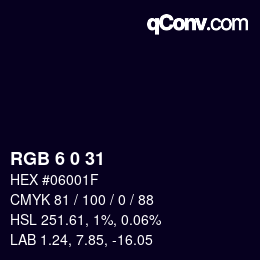 Color code: RGB 6 0 31 | qconv.com