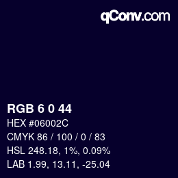 Color code: RGB 6 0 44 | qconv.com