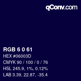 Color code: RGB 6 0 61 | qconv.com