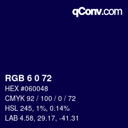 Color code: RGB 6 0 72 | qconv.com