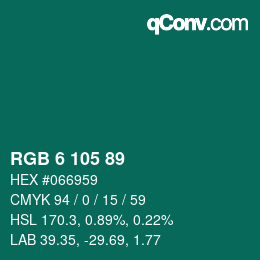 カラーコード: RGB 6 105 89 | qconv.com