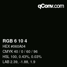 カラーコード: RGB 6 10 4 | qconv.com