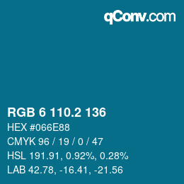 カラーコード: RGB 6 110.2 136 | qconv.com