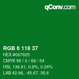 カラーコード: RGB 6 118 37 | qconv.com