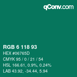 Farbcode: RGB 6 118 93 | qconv.com