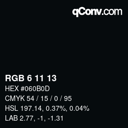 Color code: RGB 6 11 13 | qconv.com