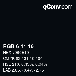 Color code: RGB 6 11 16 | qconv.com