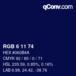 カラーコード: RGB 6 11 74 | qconv.com