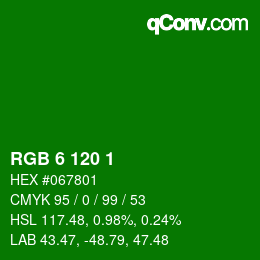 カラーコード: RGB 6 120 1 | qconv.com