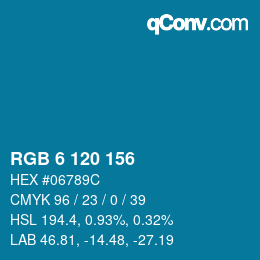カラーコード: RGB 6 120 156 | qconv.com