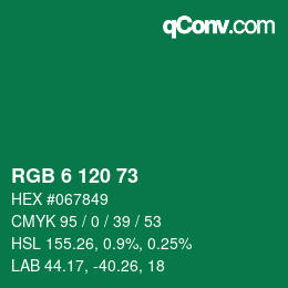 カラーコード: RGB 6 120 73 | qconv.com
