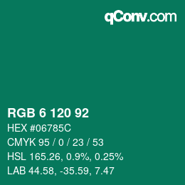 カラーコード: RGB 6 120 92 | qconv.com