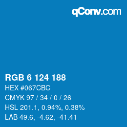 颜色代码: RGB 6 124 188 | qconv.com