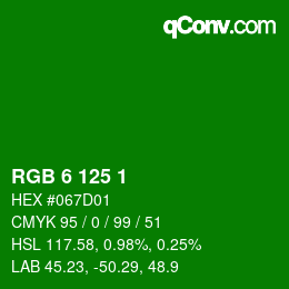 Color code: RGB 6 125 1 | qconv.com