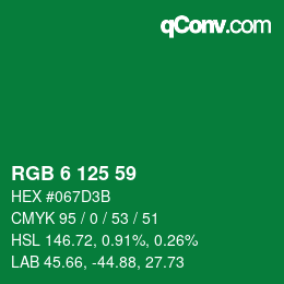 カラーコード: RGB 6 125 59 | qconv.com