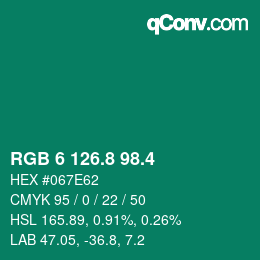 カラーコード: RGB 6 126.8 98.4 | qconv.com