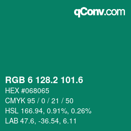 カラーコード: RGB 6 128.2 101.6 | qconv.com