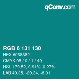 カラーコード: RGB 6 131 130 | qconv.com