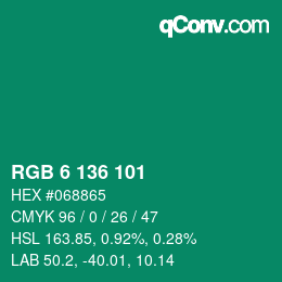 Color code: RGB 6 136 101 | qconv.com