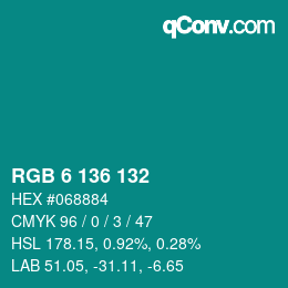 Color code: RGB 6 136 132 | qconv.com