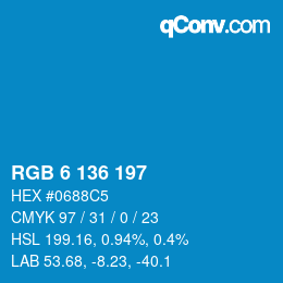 Color code: RGB 6 136 197 | qconv.com