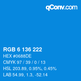 Color code: RGB 6 136 222 | qconv.com