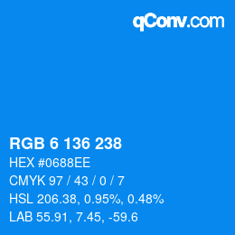 Color code: RGB 6 136 238 | qconv.com