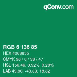 カラーコード: RGB 6 136 85 | qconv.com