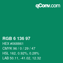 Color code: RGB 6 136 97 | qconv.com