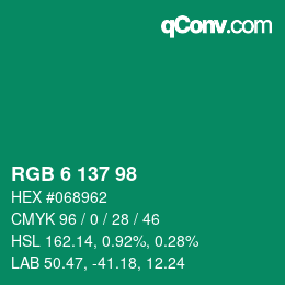 颜色代码: RGB 6 137 98 | qconv.com