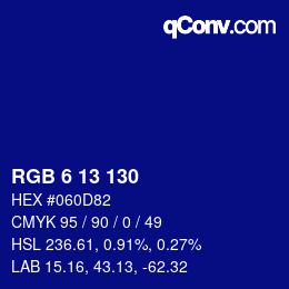カラーコード: RGB 6 13 130 | qconv.com