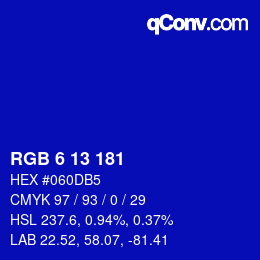 Color code: RGB 6 13 181 | qconv.com