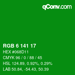 カラーコード: RGB 6 141 17 | qconv.com
