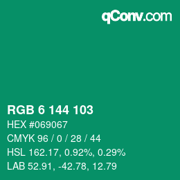 Color code: RGB 6 144 103 | qconv.com