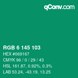 Farbcode: RGB 6 145 103 | qconv.com